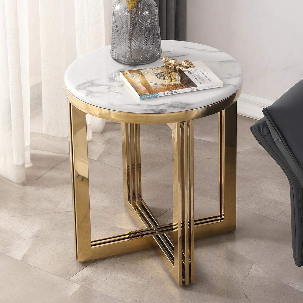 Nordic Round Marble-top End Table Side Table in White & Gold-Richsoul-End & Side Tables,Furniture,Living Room Furniture