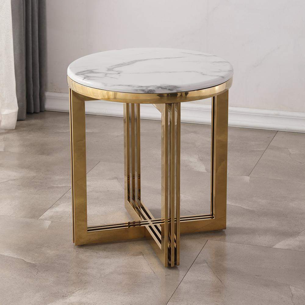 Nordic Round Marble-top End Table Side Table in White & Gold-Richsoul-End & Side Tables,Furniture,Living Room Furniture