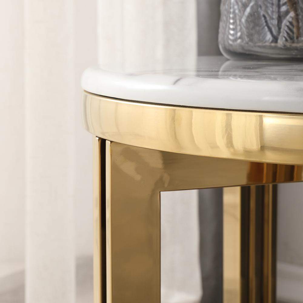 Nordic Round Marble-top End Table Side Table in White & Gold-Richsoul-End & Side Tables,Furniture,Living Room Furniture