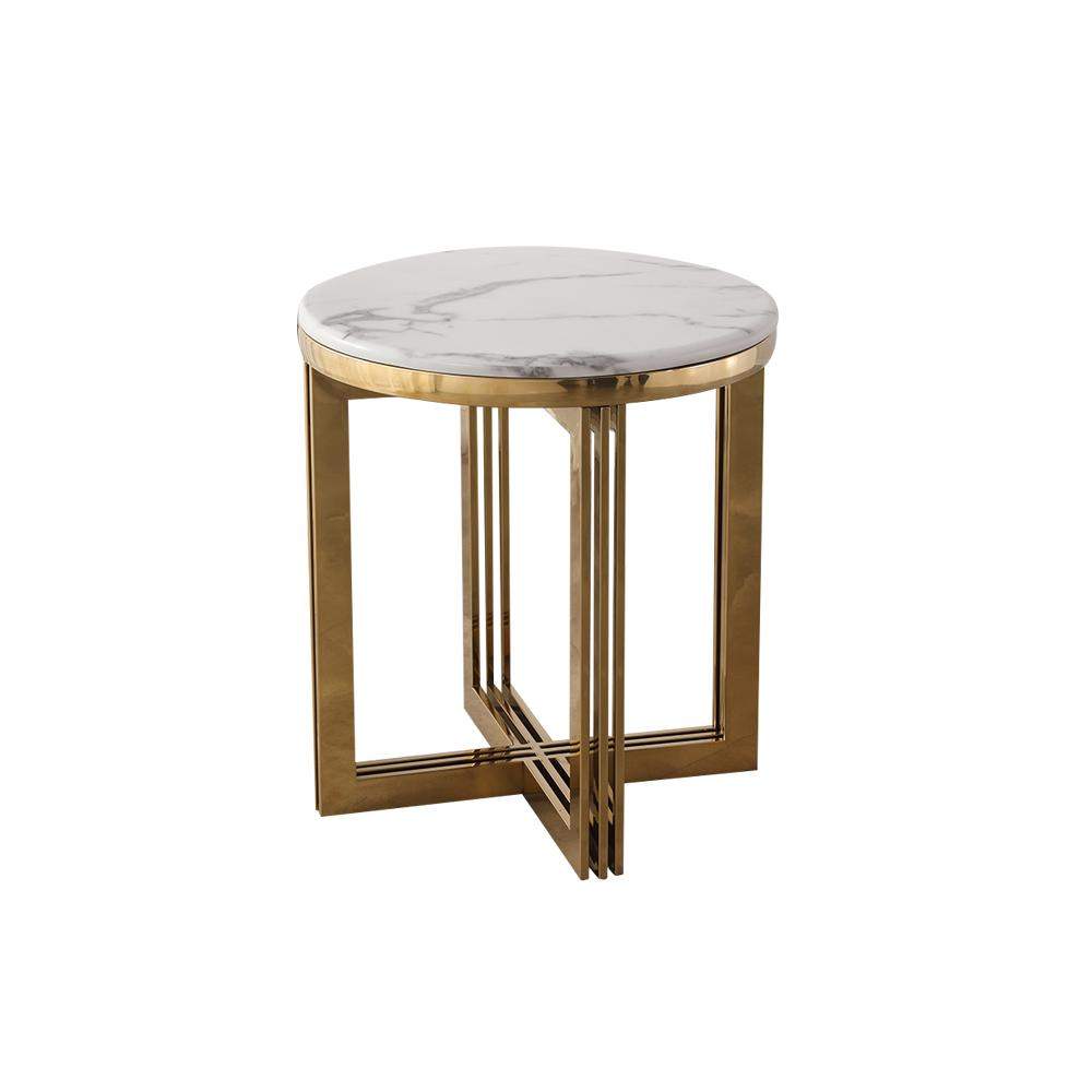 Nordic Round Marble-top End Table Side Table in White & Gold-Richsoul-End & Side Tables,Furniture,Living Room Furniture