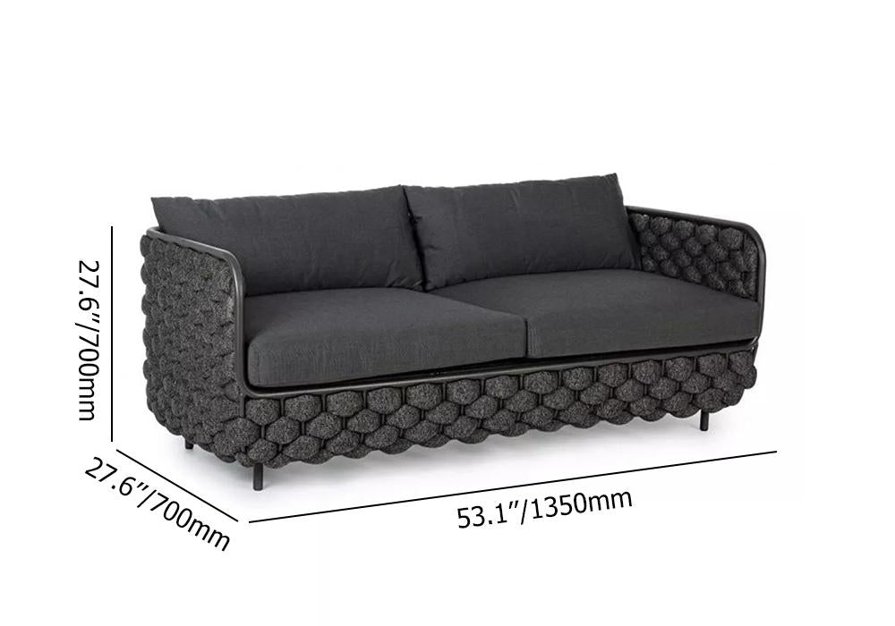 53.1" Wide Modern Aluminum & Rope Outdoor Loveseat Patio Sofa with Cushions in Black