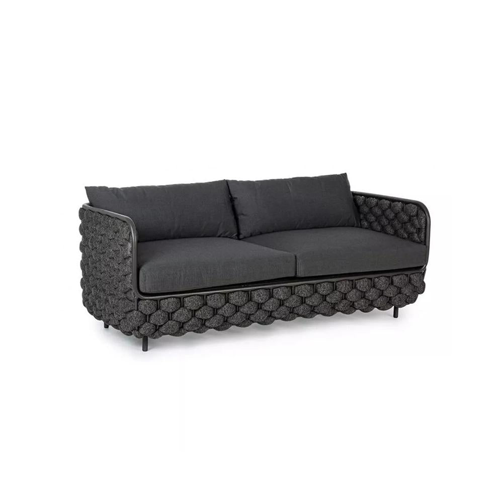 53.1" Wide Modern Aluminum & Rope Outdoor Loveseat Patio Sofa with Cushions in Black
