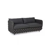53.1" Wide Modern Aluminum & Rope Outdoor Loveseat Patio Sofa with Cushions in Black