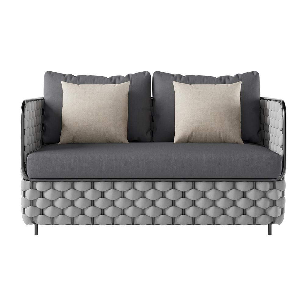 53.1" Wide Modern Aluminum & Rope Outdoor Loveseat Patio Sofa with Cushions in Black