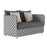53.1" Wide Modern Aluminum & Rope Outdoor Loveseat Patio Sofa with Cushions in Black