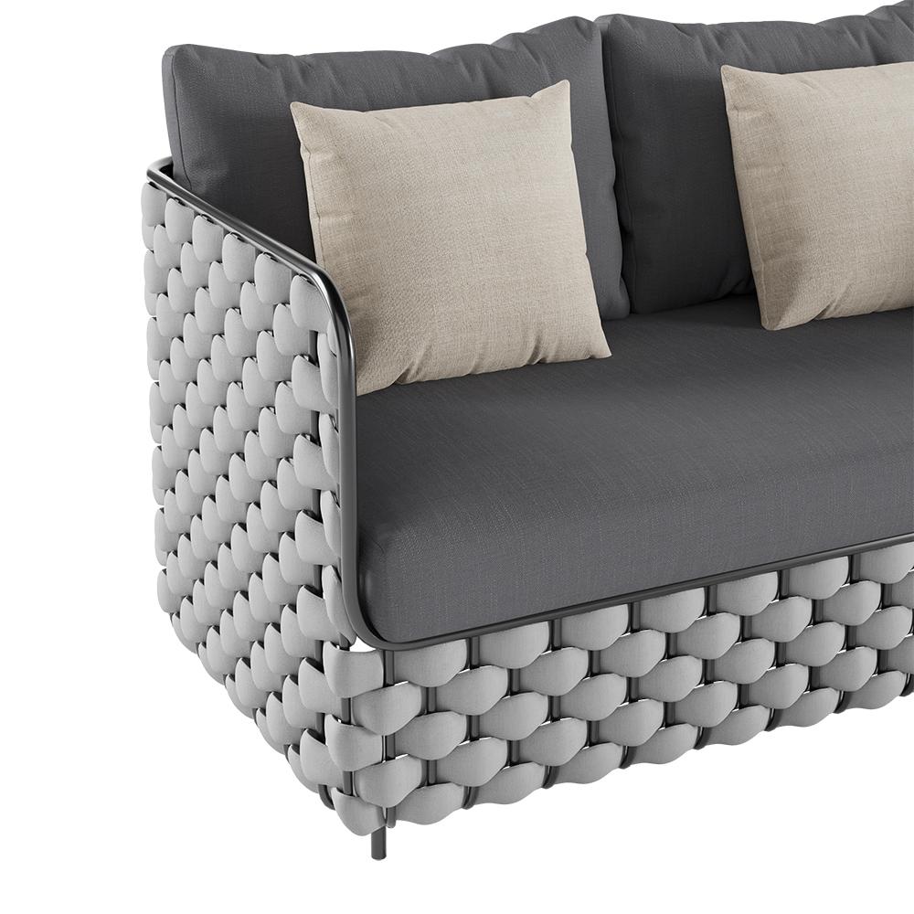 53.1" Wide Modern Aluminum & Rope Outdoor Loveseat Patio Sofa with Cushions in Black