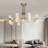Modern 6-Light Acrylic LED Gold Sputnik Chandelier for Living Room