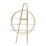 4-Tier Round Open Bookshelf White Display Shelf Gold Frame
