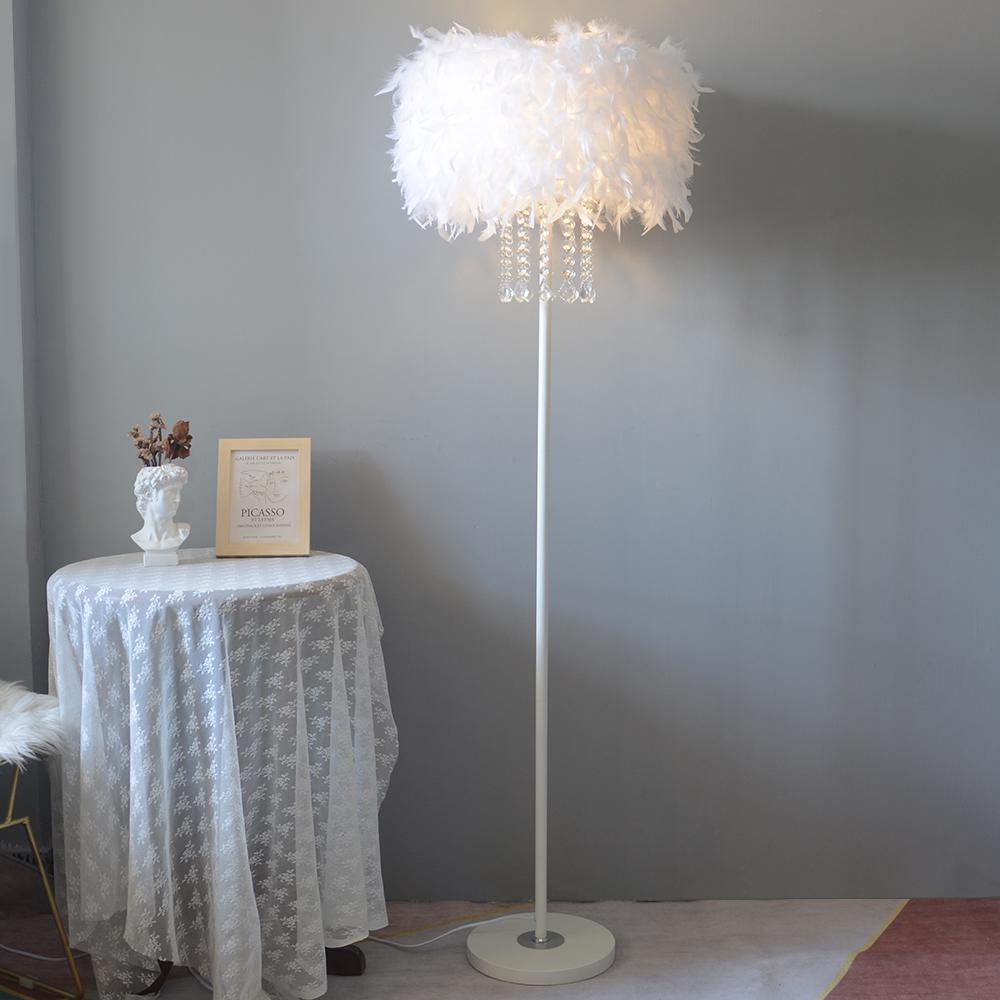 Modern Floor Lamp with Feather Shade Standing Lamp for Living Room in White