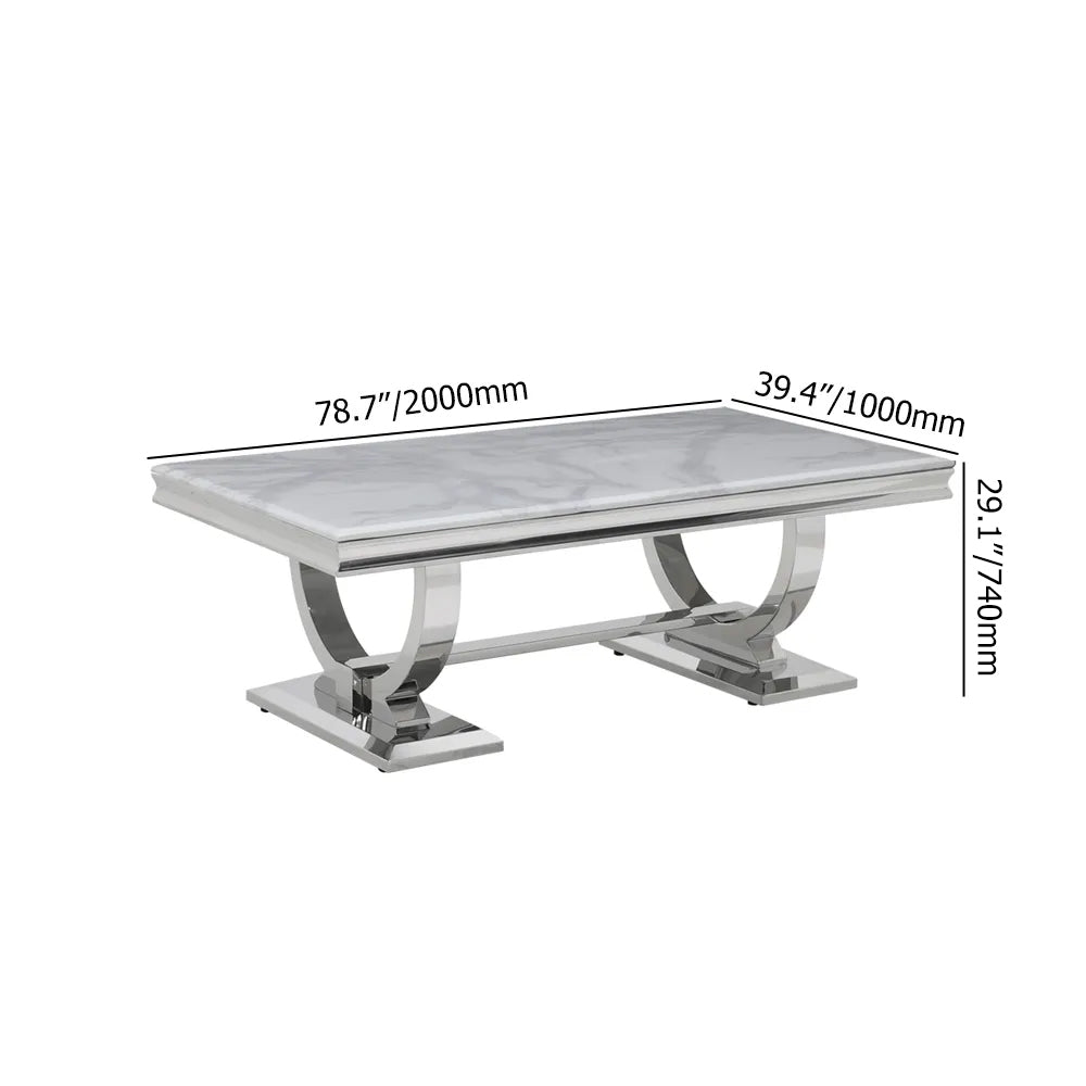 79" Light Luxury Rectangle Dining Table with Faux Marble Top