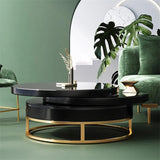 White Round Modern Wood Swivel Coffee Table with Storage Drawer in Gold