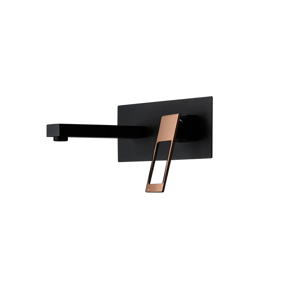 Modern Brushed Gold Wall Mount Bathroom Sink Faucet Solid Brass
