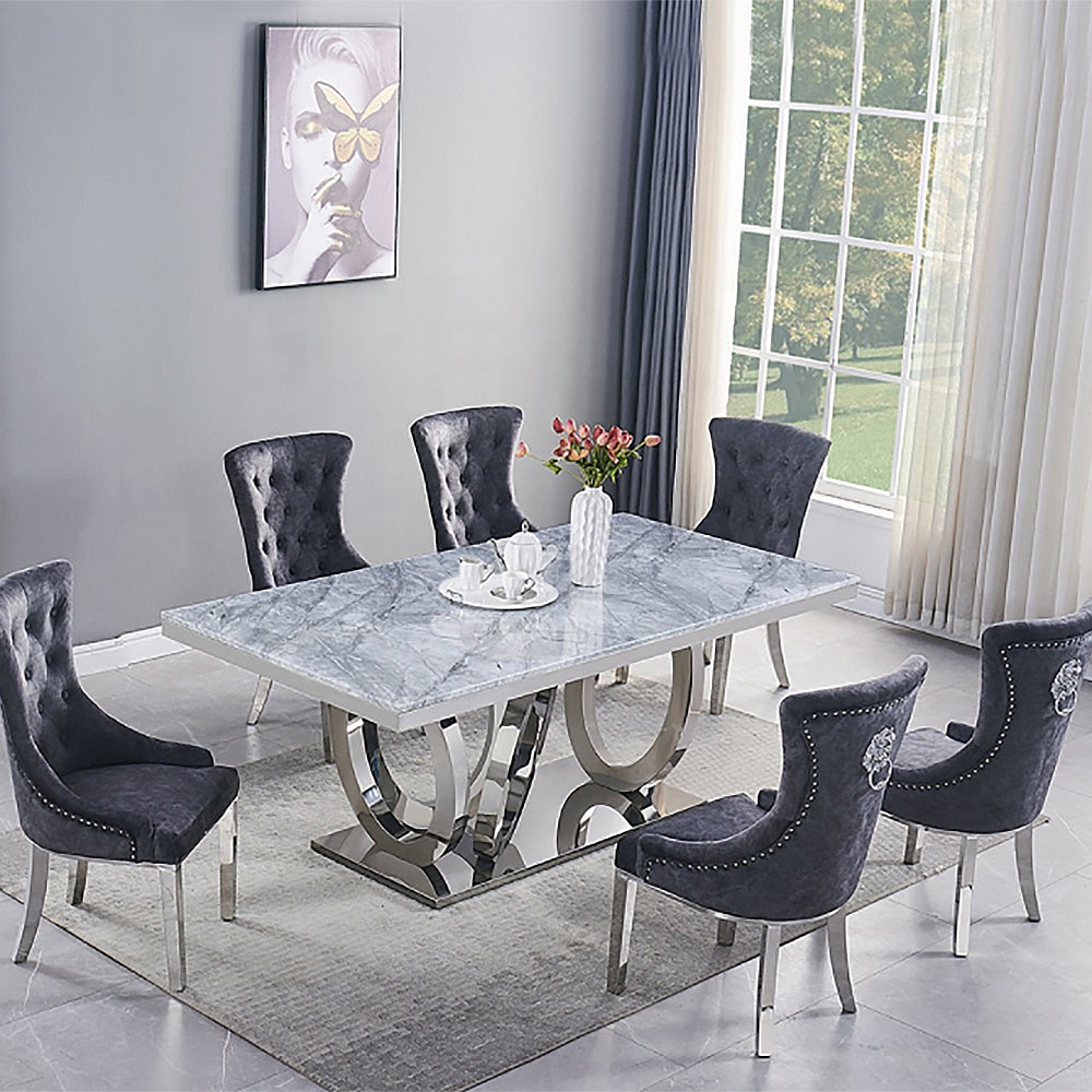 79" Contemporary Rectangle Dining Table with Stainless Steel Base