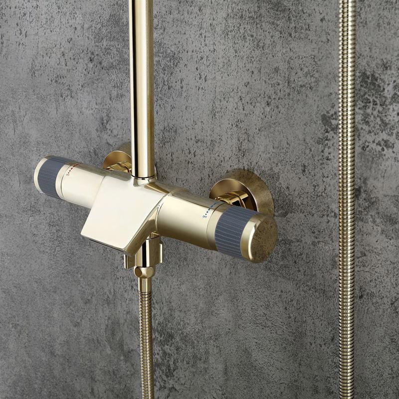 Gold Exposed Shower Faucet Rainfall Shower System with Hand Shower & Tub Spout