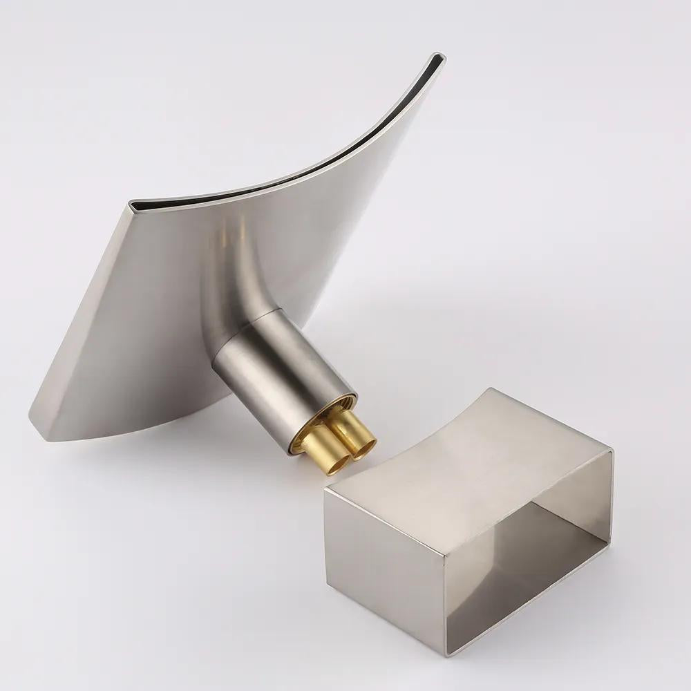 Grop Brushed Gold Waterfall Widespread Bathroom Sink Faucet Double Handle