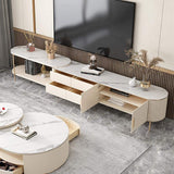 Off White Oval Retractable Stone Top TV Stand Media Console with 4 Drawers-Richsoul-Furniture,Living Room Furniture,TV Stands