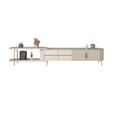 Off White Oval Retractable Stone Top TV Stand Media Console with 4 Drawers-Richsoul-Furniture,Living Room Furniture,TV Stands
