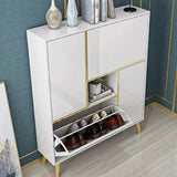 White Modern Shoe Storage Cabinet 17-Pair 2 Doors with Shelves & Pull-Down Drawers