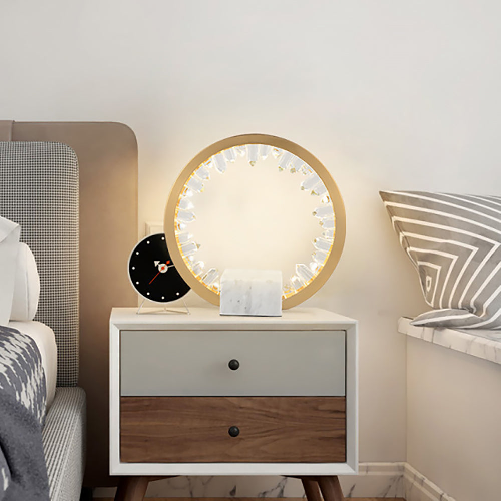 Postmodern Circle Crystal Table Lamp in Gold with Built-in LED