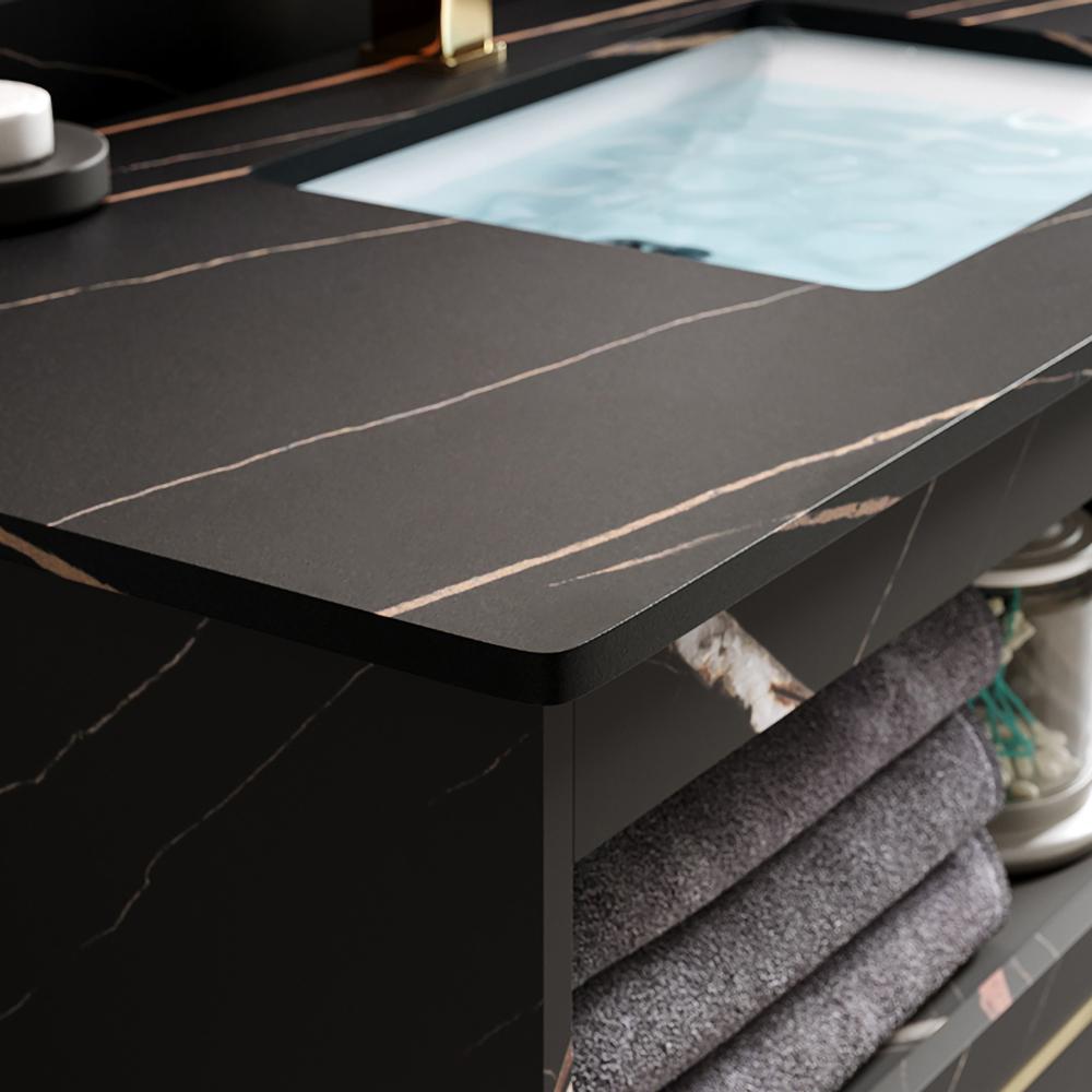 Modern 36" Black Floating Bathroom Vanity Wall Mount Ceramic Single Sink Vanity