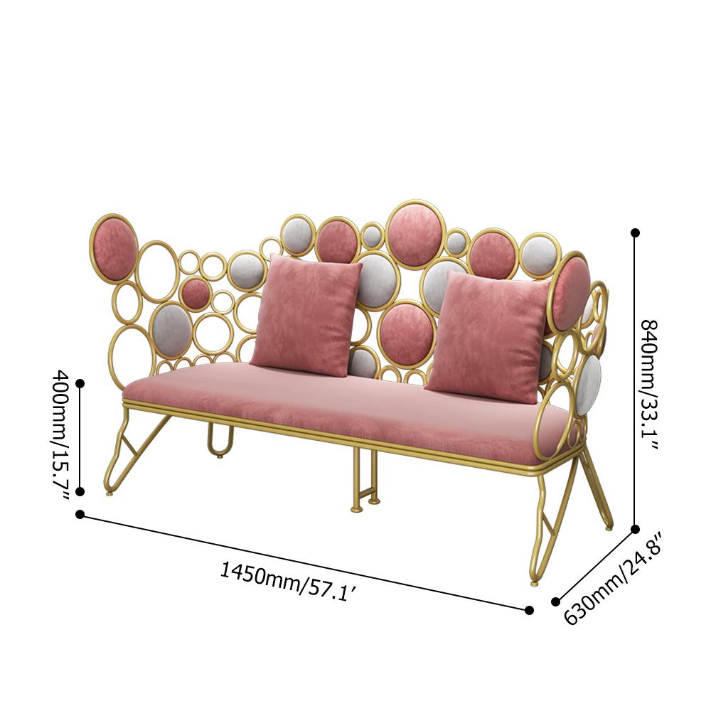 Pink Loveseat Velvet Upholstered Sofa Metal Sofa in Gold Legs 57.1"
