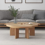 31.5" Farmhouse Wooden Coffee Table with Rattan Top Accent Table