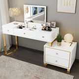 White Makeup Vanity with 4 Drawers Modern Dressing Table with Flip Top Mirror Extendable