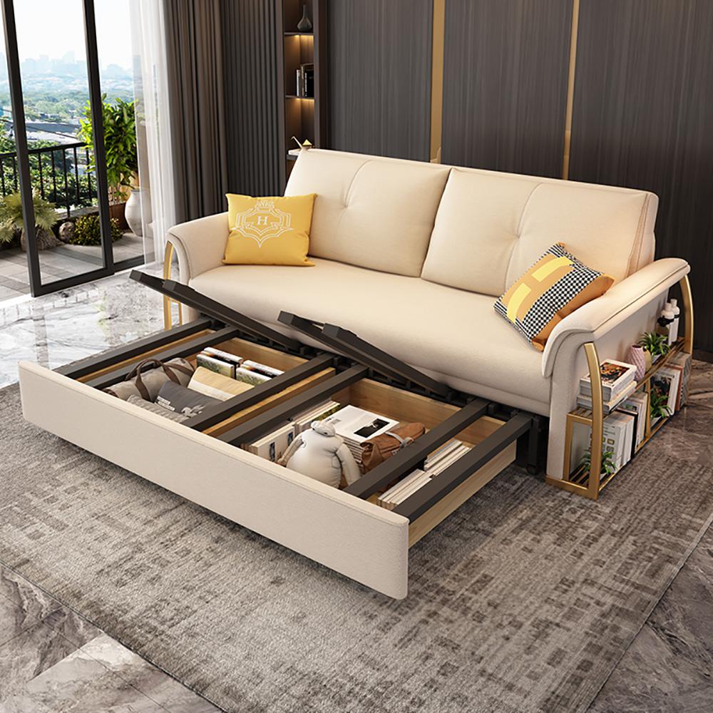 72.8" Convertible Full Sleeper Sofa Leath-aire Upholstered Storage Sofa Bed