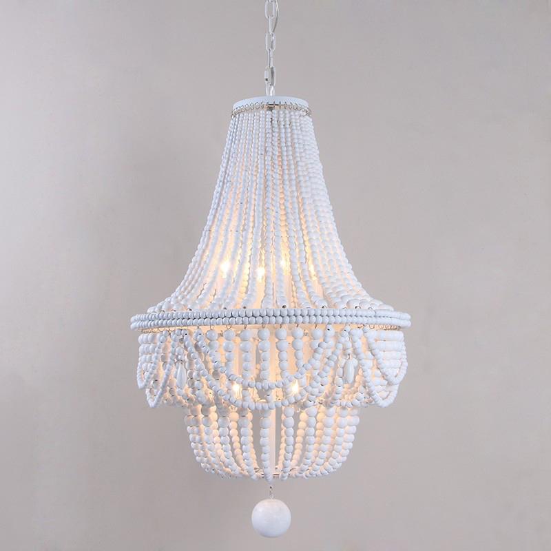 Kesarre Retro Wood Beaded Chandelier Empire Ceiling Light in Gray & Blue