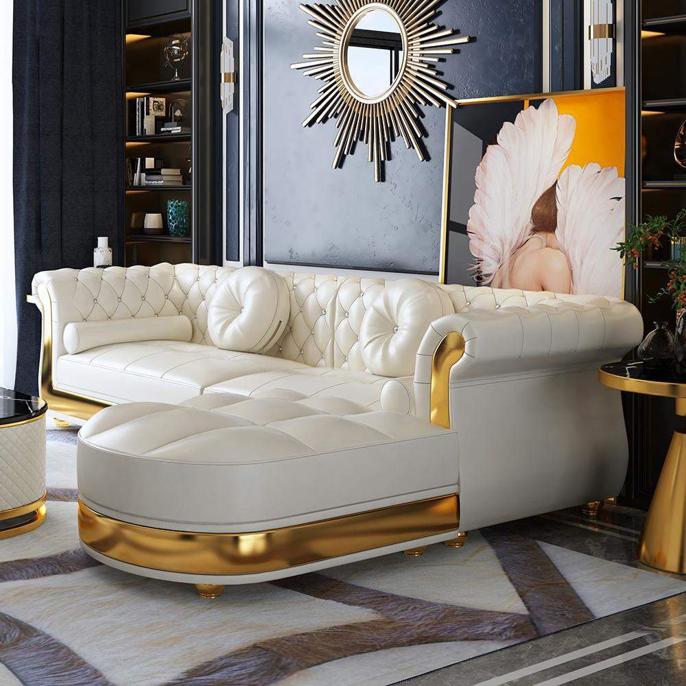 116.1" Modern L-Shape White Sectional Sofa Loveseat with Chaise-Furniture,Living Room Furniture,Sectionals