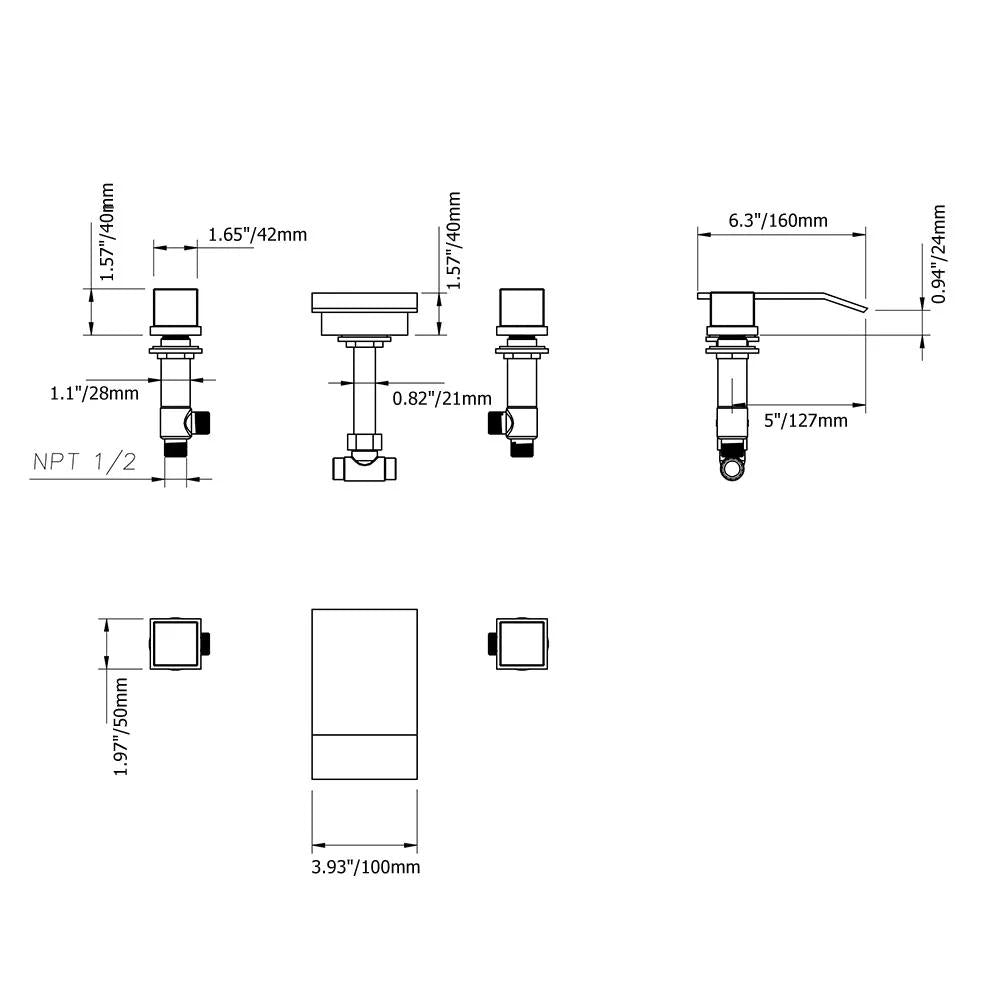 Moda Matte Black Waterfall Widespread Bathroom Sink Faucet Square Double Handle