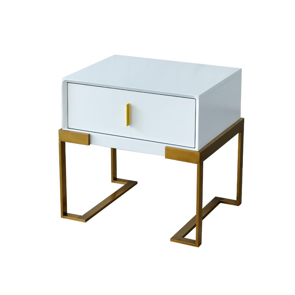 Black Bedroom Nightstand with Drawer Bedside Table Stainless Steel Base