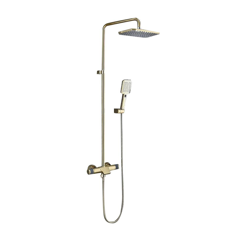 Gold Exposed Shower Faucet Rainfall Shower System with Hand Shower & Tub Spout