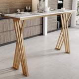 55" Modern High White Bar Table with Golden Double Pedestal
