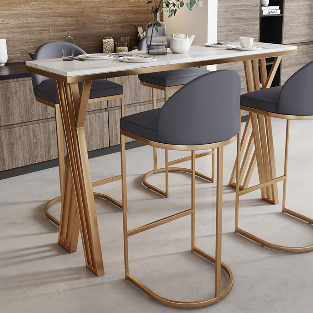 55" Modern High White Bar Table with Golden Double Pedestal