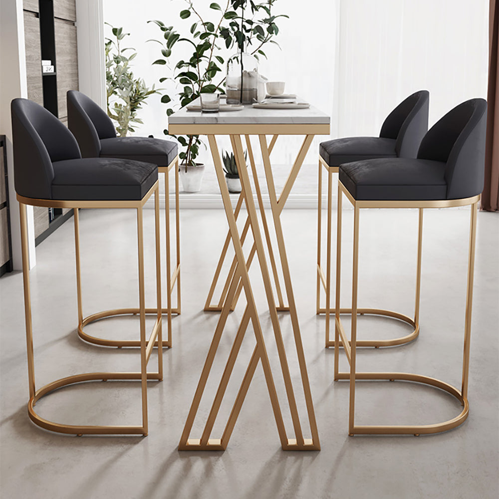 55" Modern High White Bar Table with Golden Double Pedestal