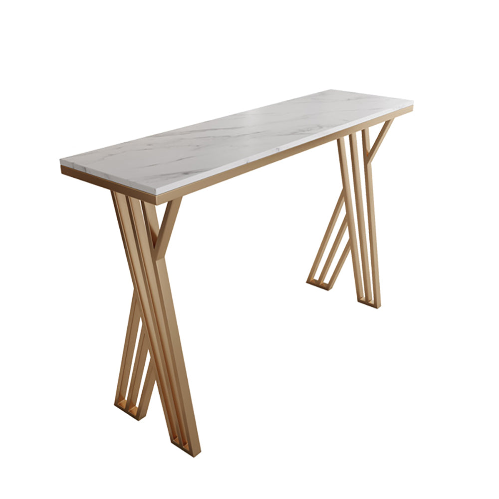55" Modern High White Bar Table with Golden Double Pedestal