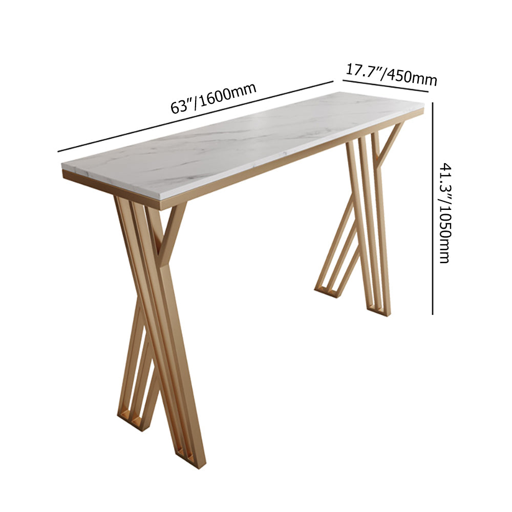 55" Modern High White Bar Table with Golden Double Pedestal