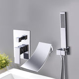 Modern Waterfall Wall-Mount Tub Filler Faucet Single Handle & Handshower in Matte Black