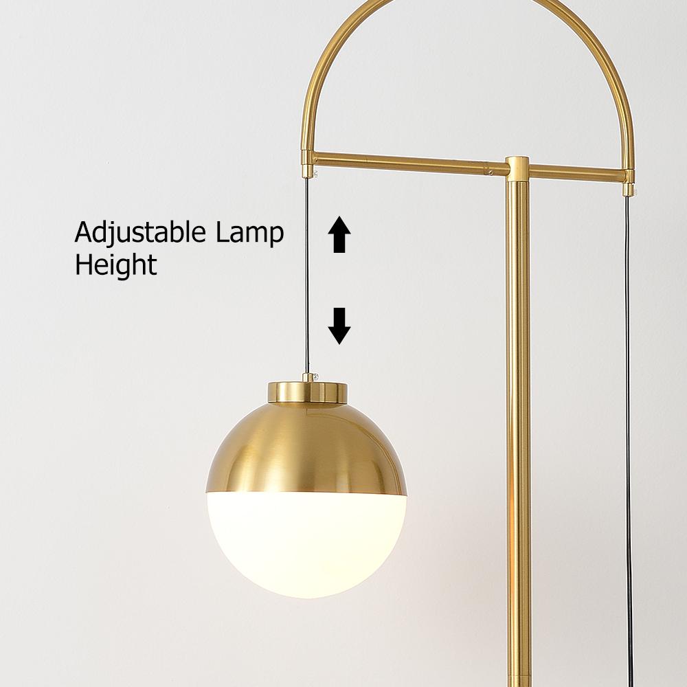 Modern Arc Gold Floor Lamp with White Glass Globe Shade 1-Light