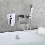 Modern Waterfall Wall-Mount Tub Filler Faucet Single Handle & Handshower in Matte Black