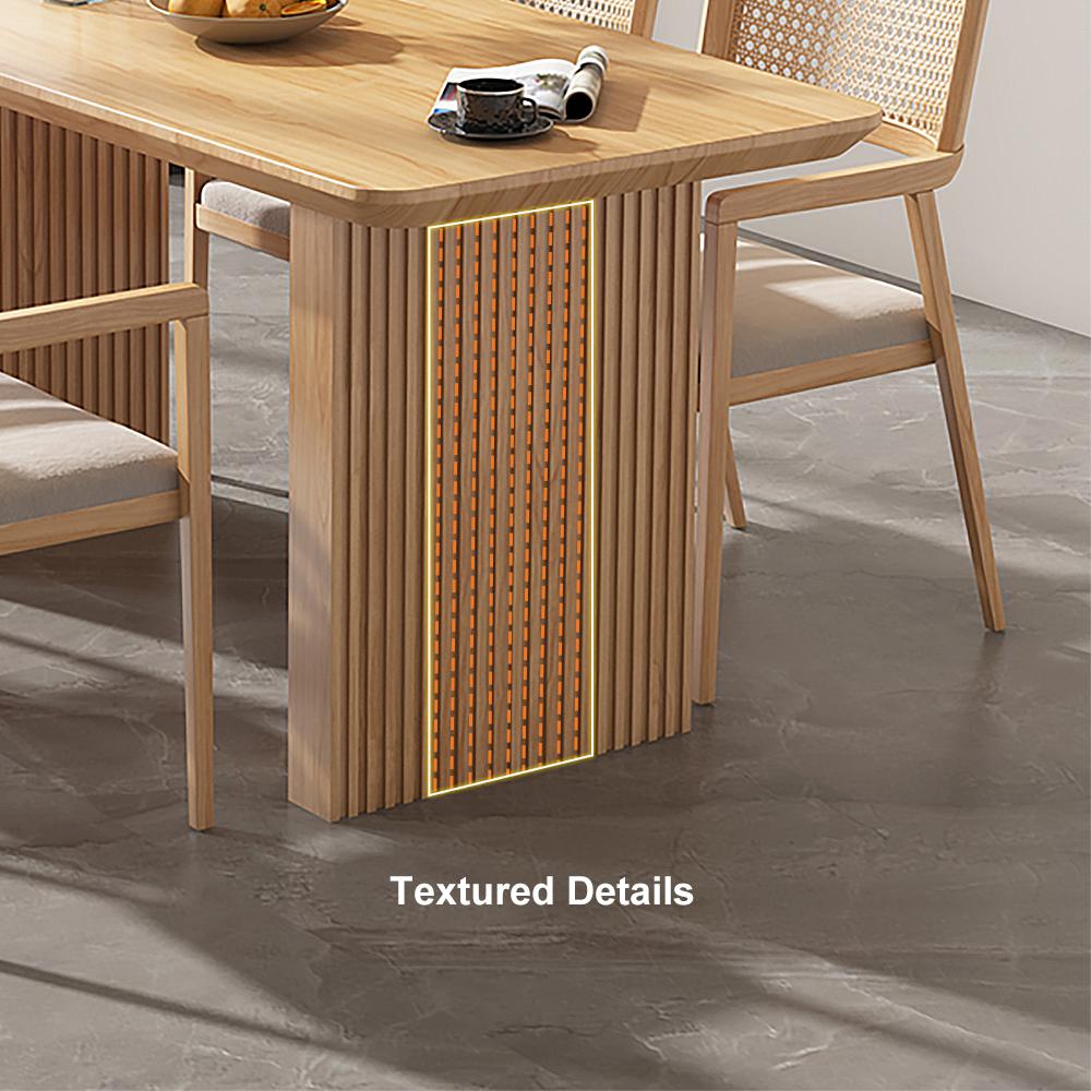 71" Farmhouse Rectangle Dining Table Natural Solid Wood Table for 8 Person Ribbed Leg