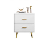 Modern Wood Nightstand with Gold Legs 2-Drawer Bedside Table in White