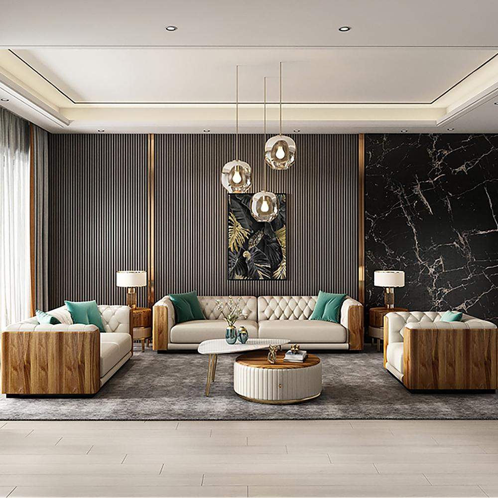 Modern Beige Faux Leather Tufted Sofa & Loveseat Living Room Set of 3-Richsoul-Furniture,Living Room Furniture,Living Room Sets