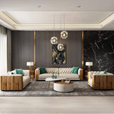 Modern Beige Faux Leather Tufted Sofa & Loveseat Living Room Set of 3-Richsoul-Furniture,Living Room Furniture,Living Room Sets