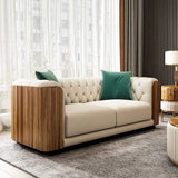 Modern Beige Faux Leather Tufted Sofa & Loveseat Living Room Set of 3-Richsoul-Furniture,Living Room Furniture,Living Room Sets