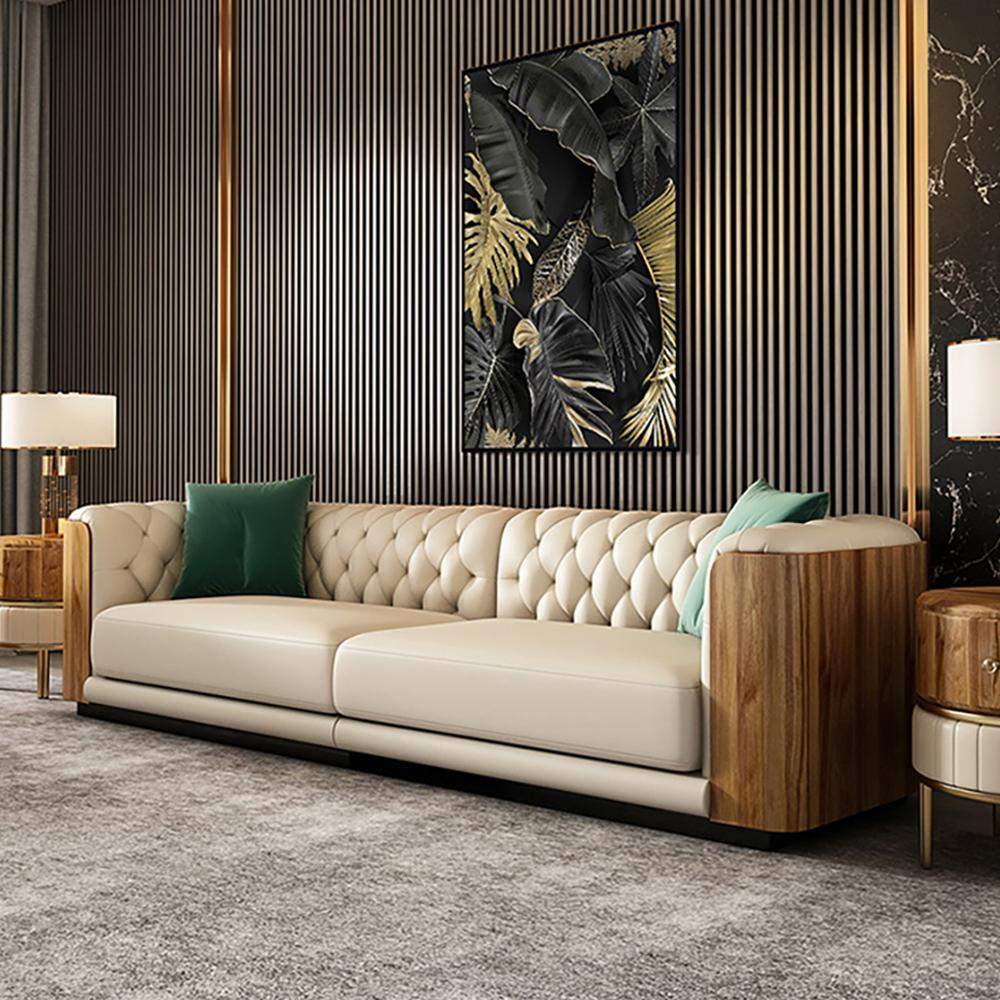 Modern Beige Faux Leather Tufted Sofa & Loveseat Living Room Set of 3-Richsoul-Furniture,Living Room Furniture,Living Room Sets