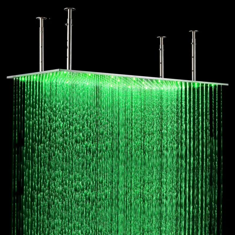 20"x40" Modern Luxurious Stainless Steel Rectangle LED Ceiling Mounted Rain Shower Head in Brushed Nickel