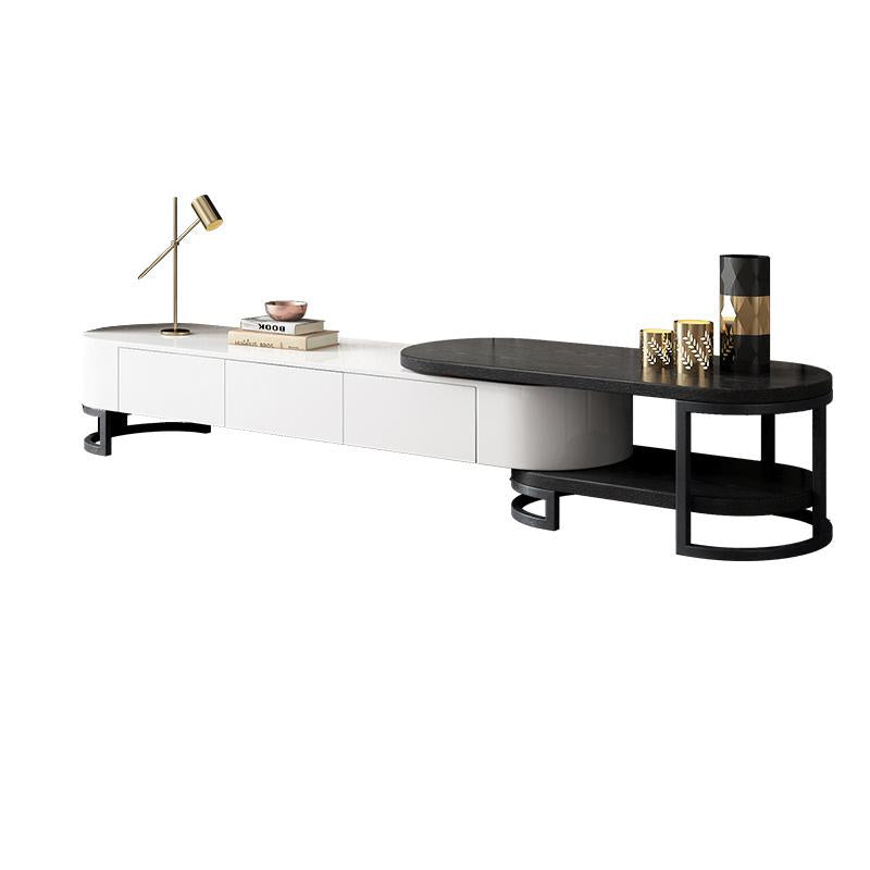 Nesnesis Modern Extending TV Stand with Storage Oval White & Natural Media Console