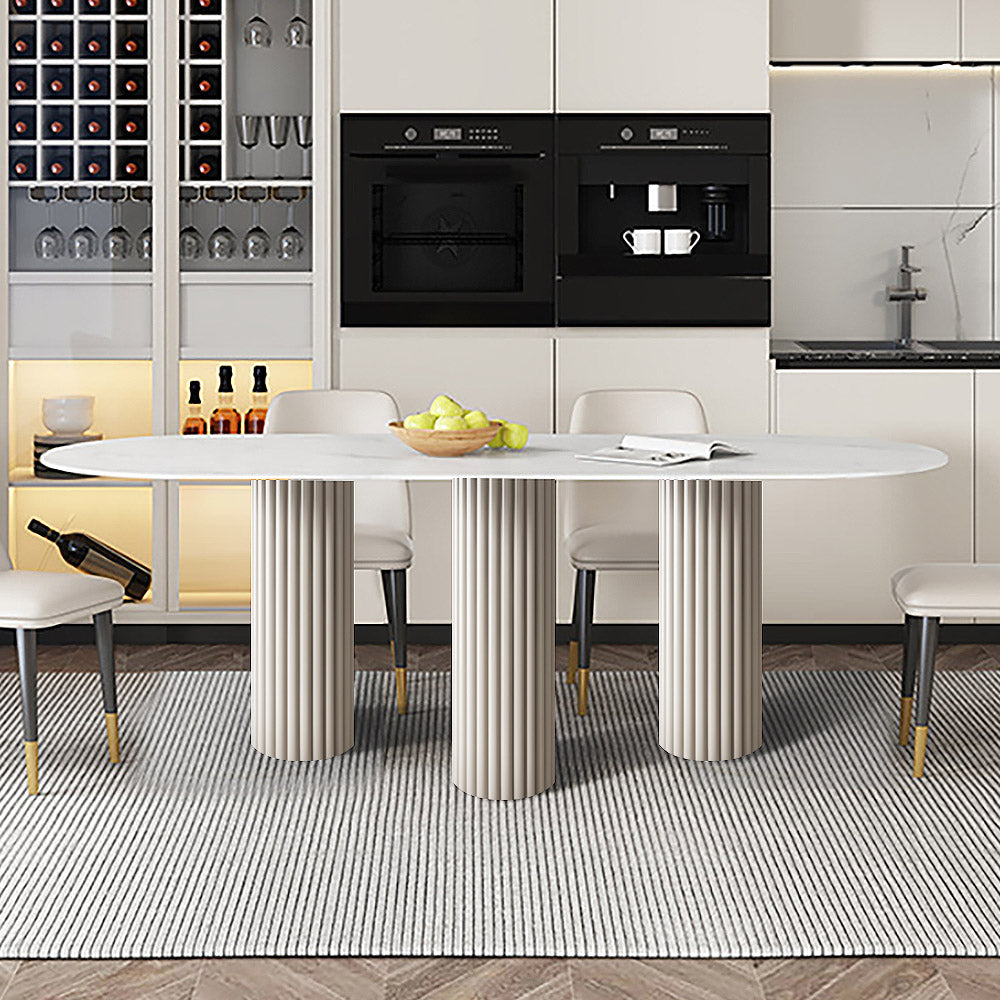 55.1" Modern Oval Stone Top Dining Table 3 Legs in White